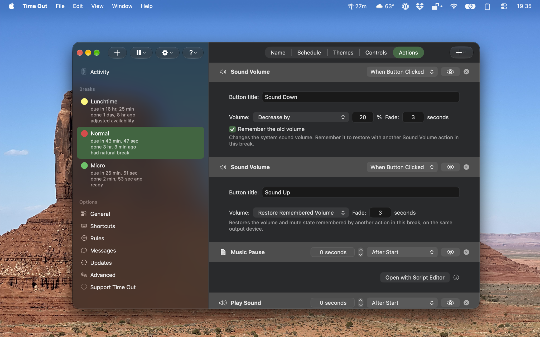 Action buttons configuration