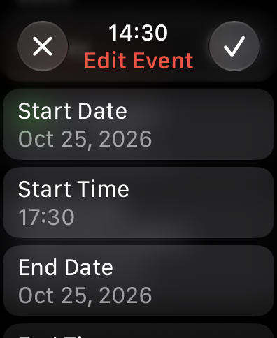 Watch app edit event