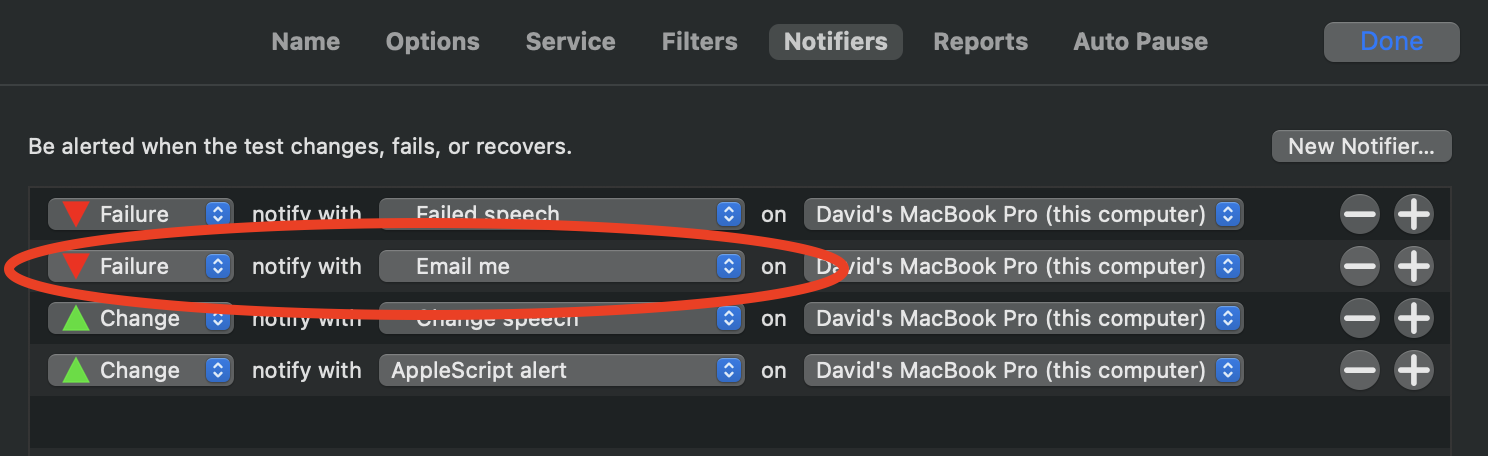Test notifiers