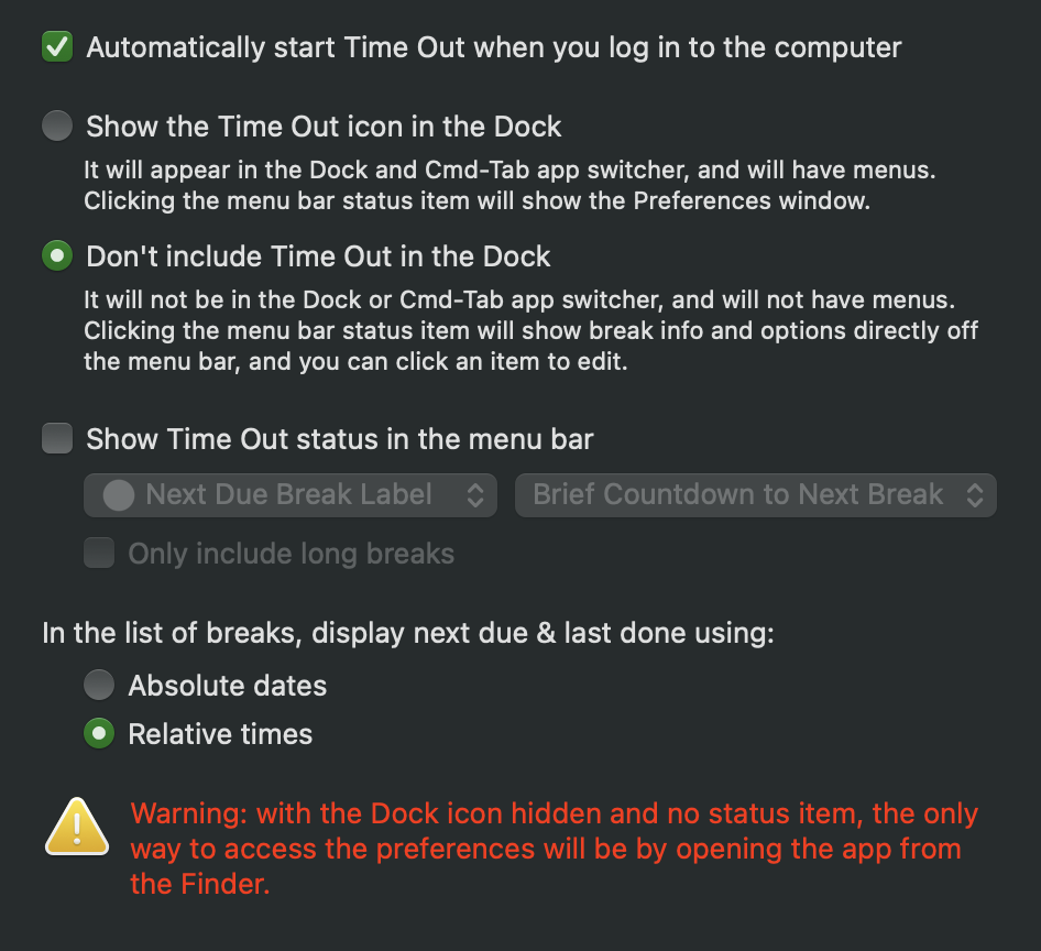 Time Out warning