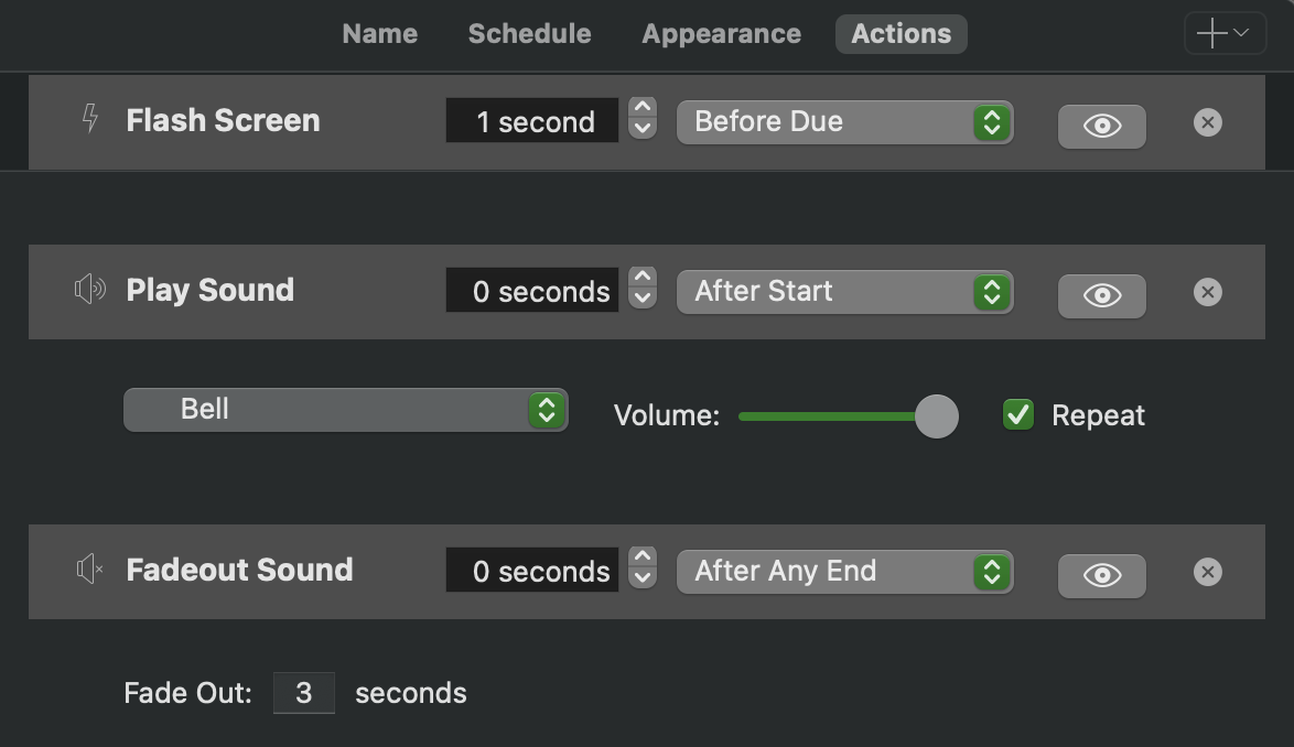Actions page