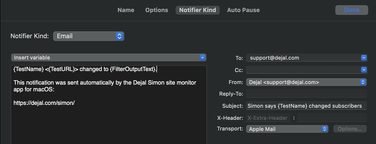 Email notifier