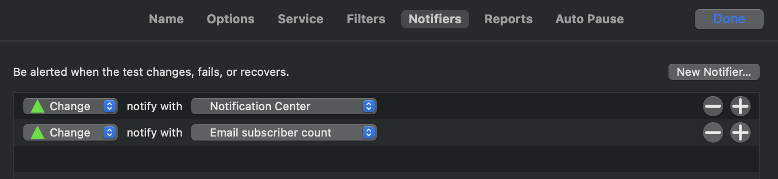 Test notifiers