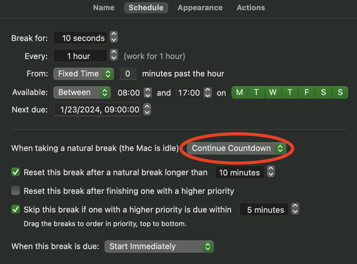 Contine Countdown schedule option