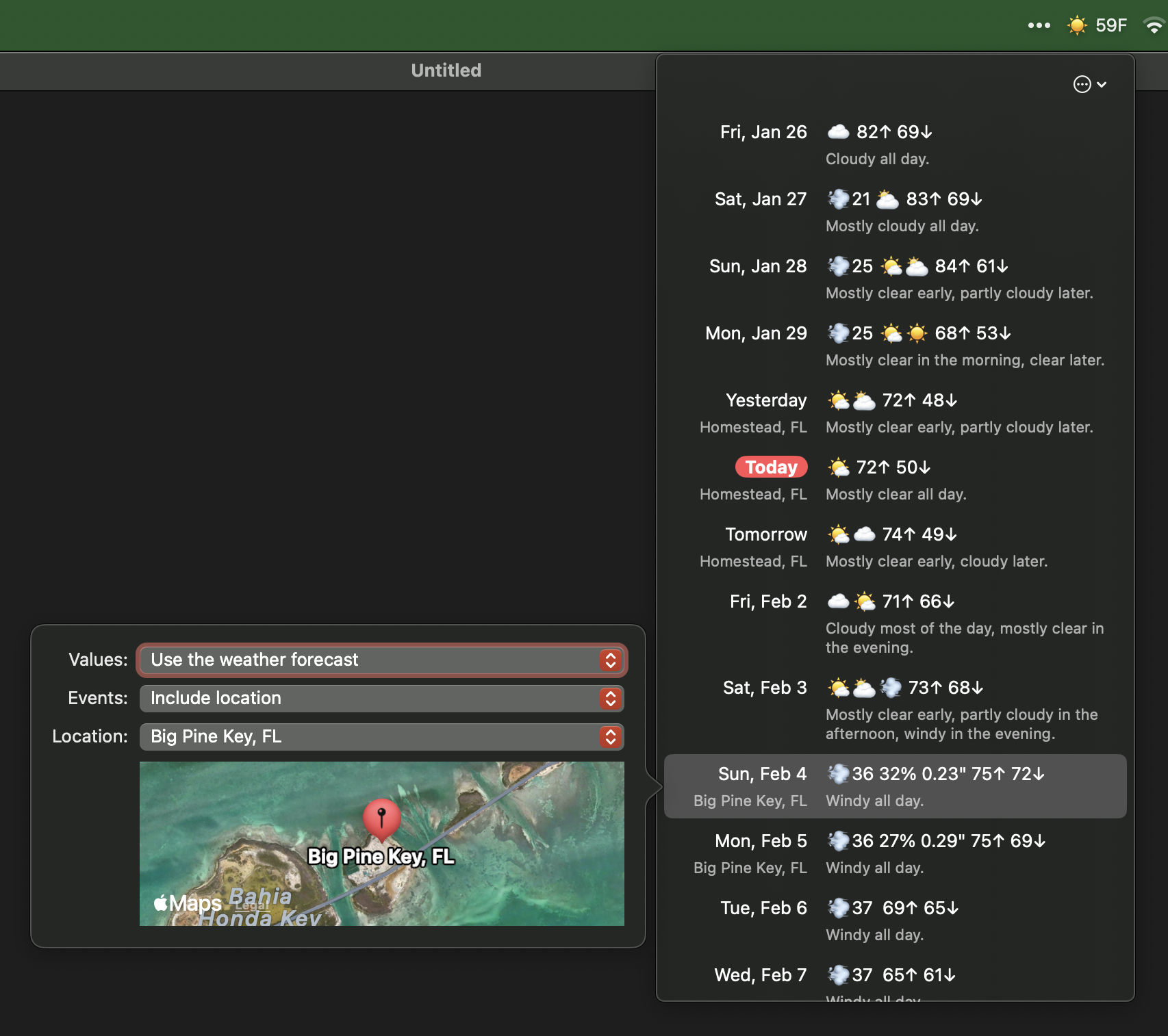 Weather list and editor