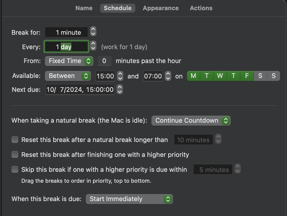 Time Out schedule page