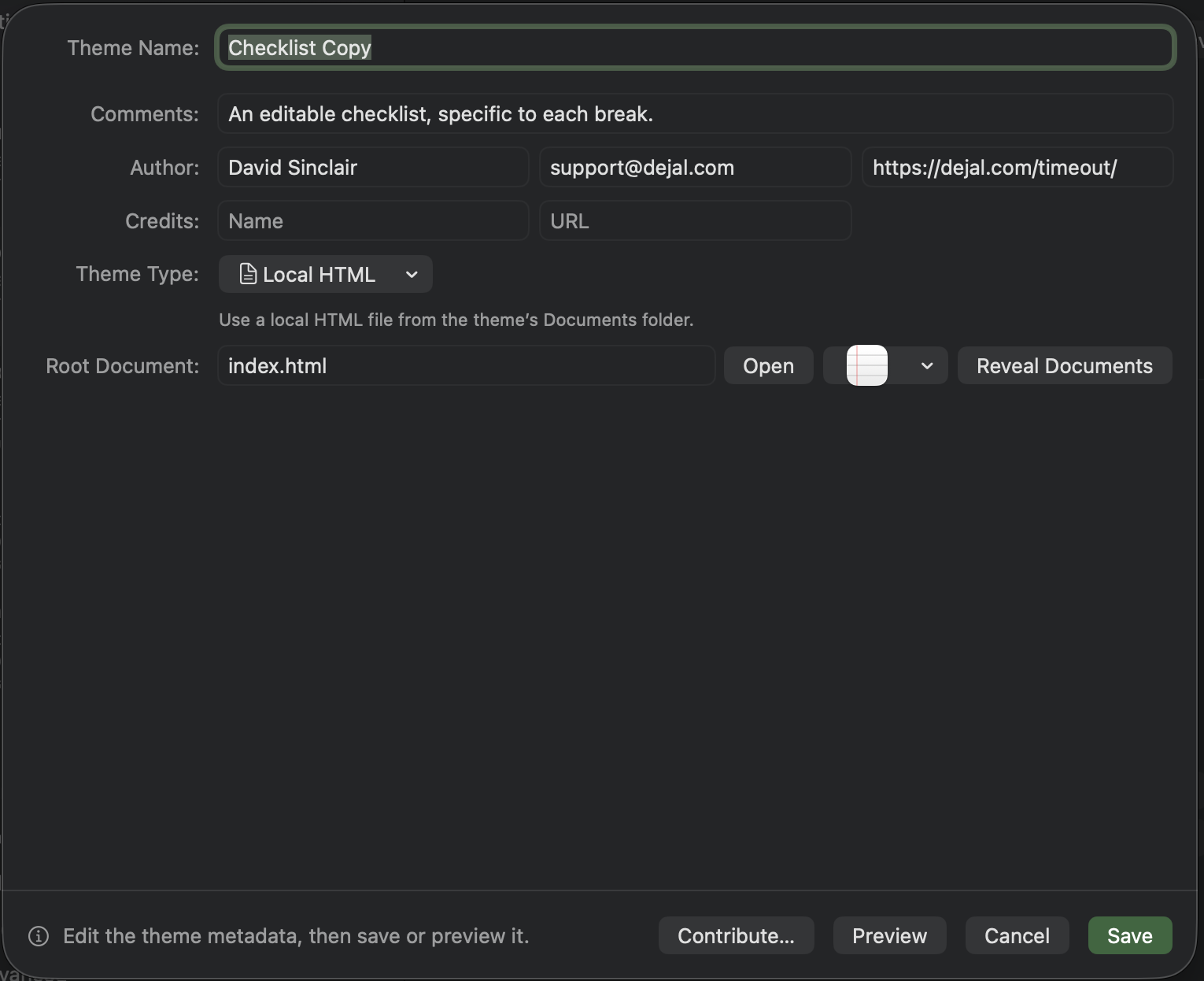 Local theme editor