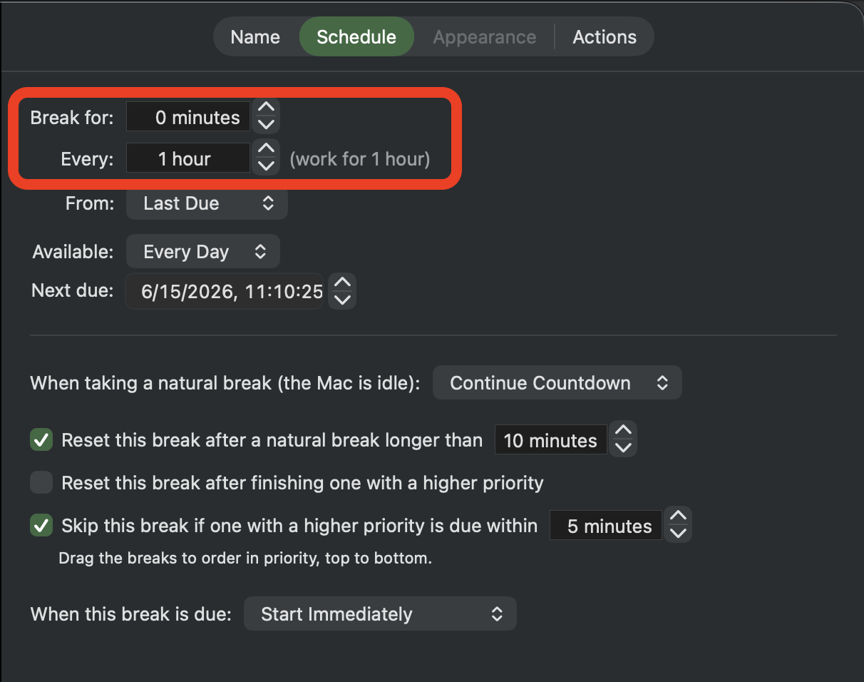 Break Schedule