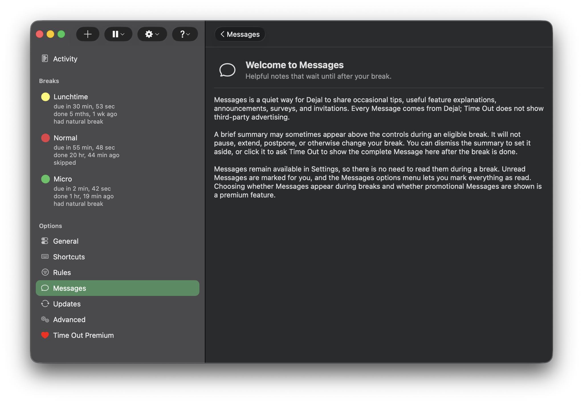 Messages page