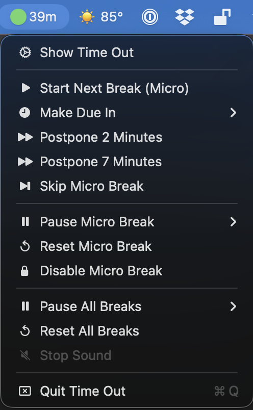 Option-click menu on status item