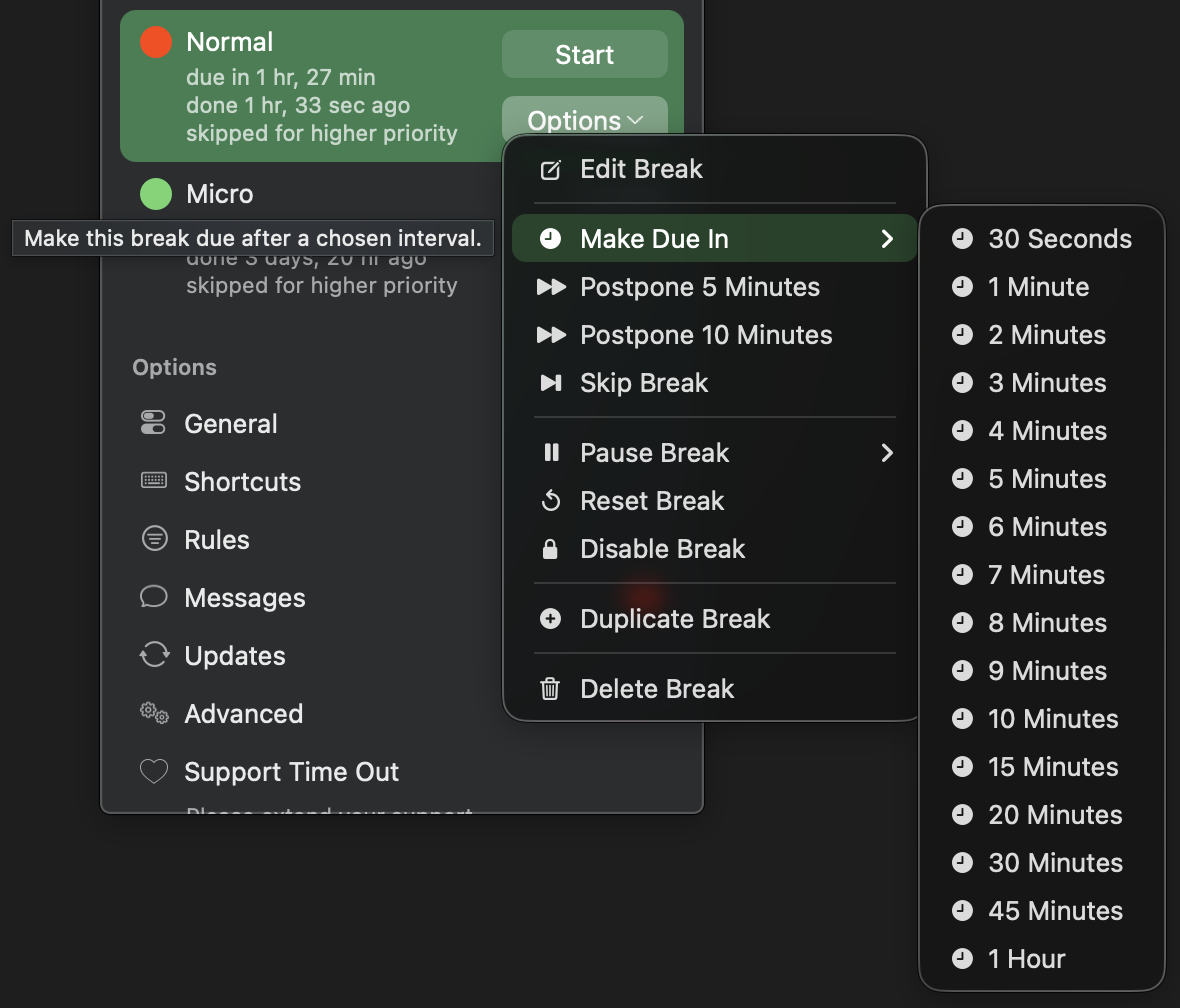 Make Due In submenu