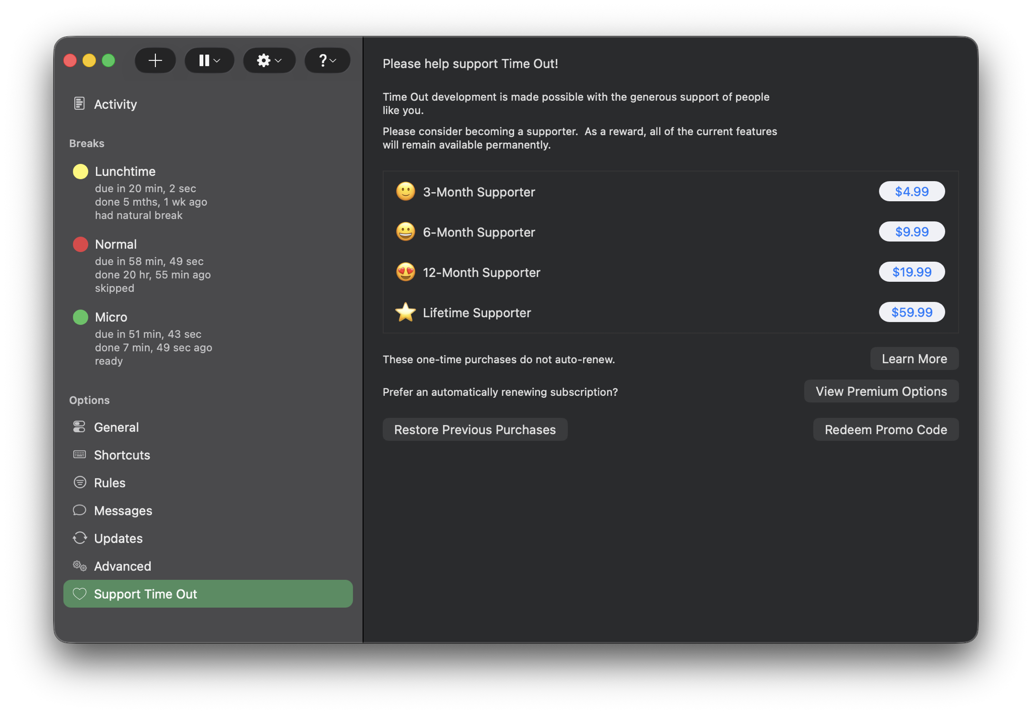 Supporter options